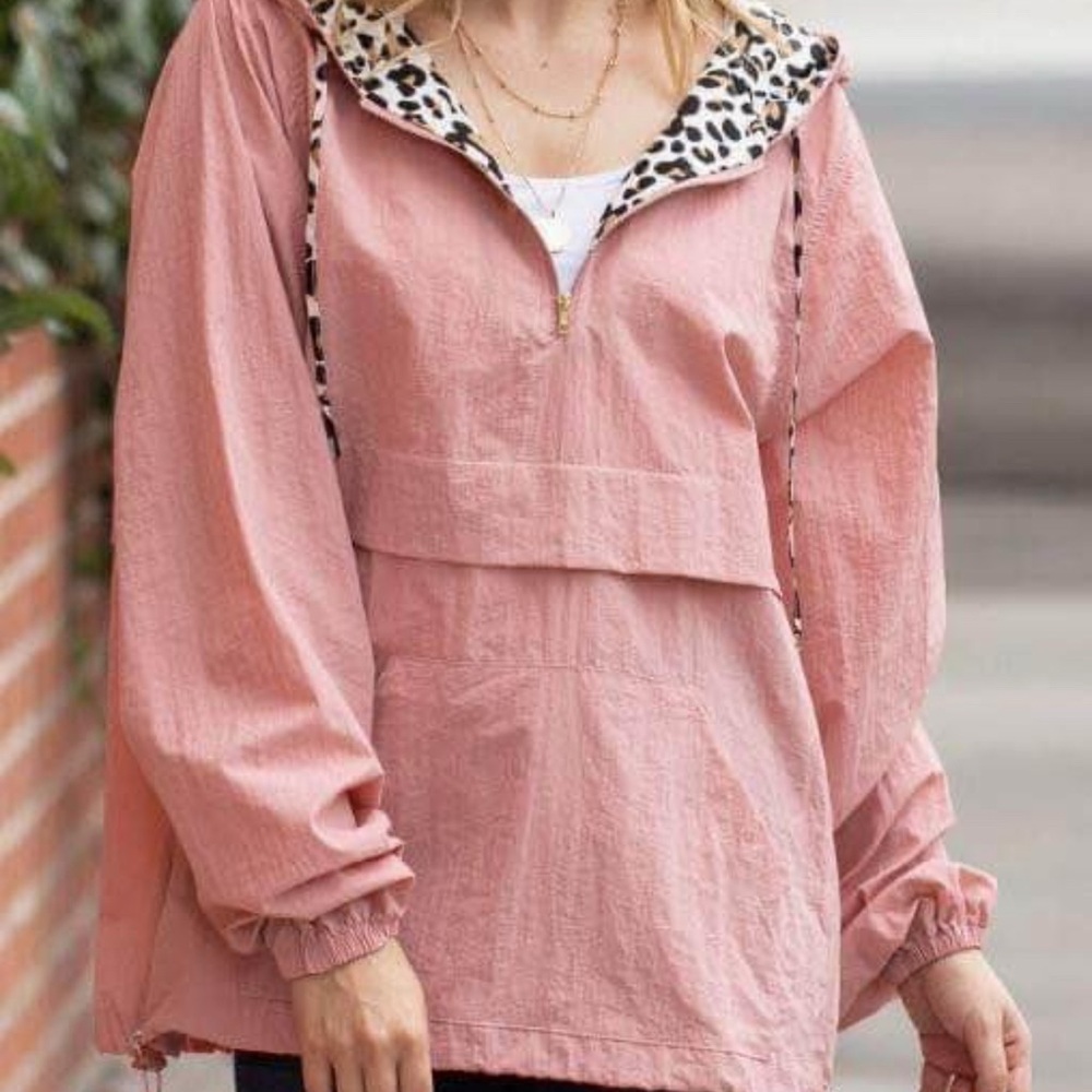 Mauve Hoodie with Leopard Print Trim (S)